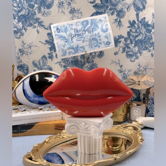 🆕 LULU GUINNESS 🧿 NWOT Iconic Lips Perspex Clutch - Burnt Orange Red - Picture 2 of 16